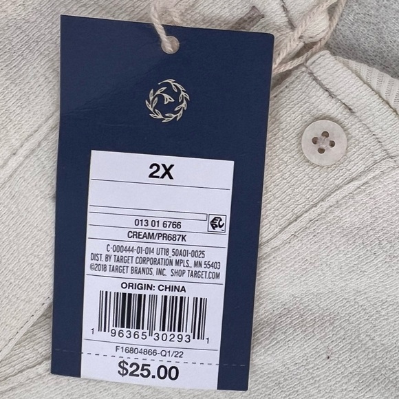 🎩🗝️$25 NWT Universal Thread 100% Cotton Crème Lightweight Henley - Picture 7 of 8